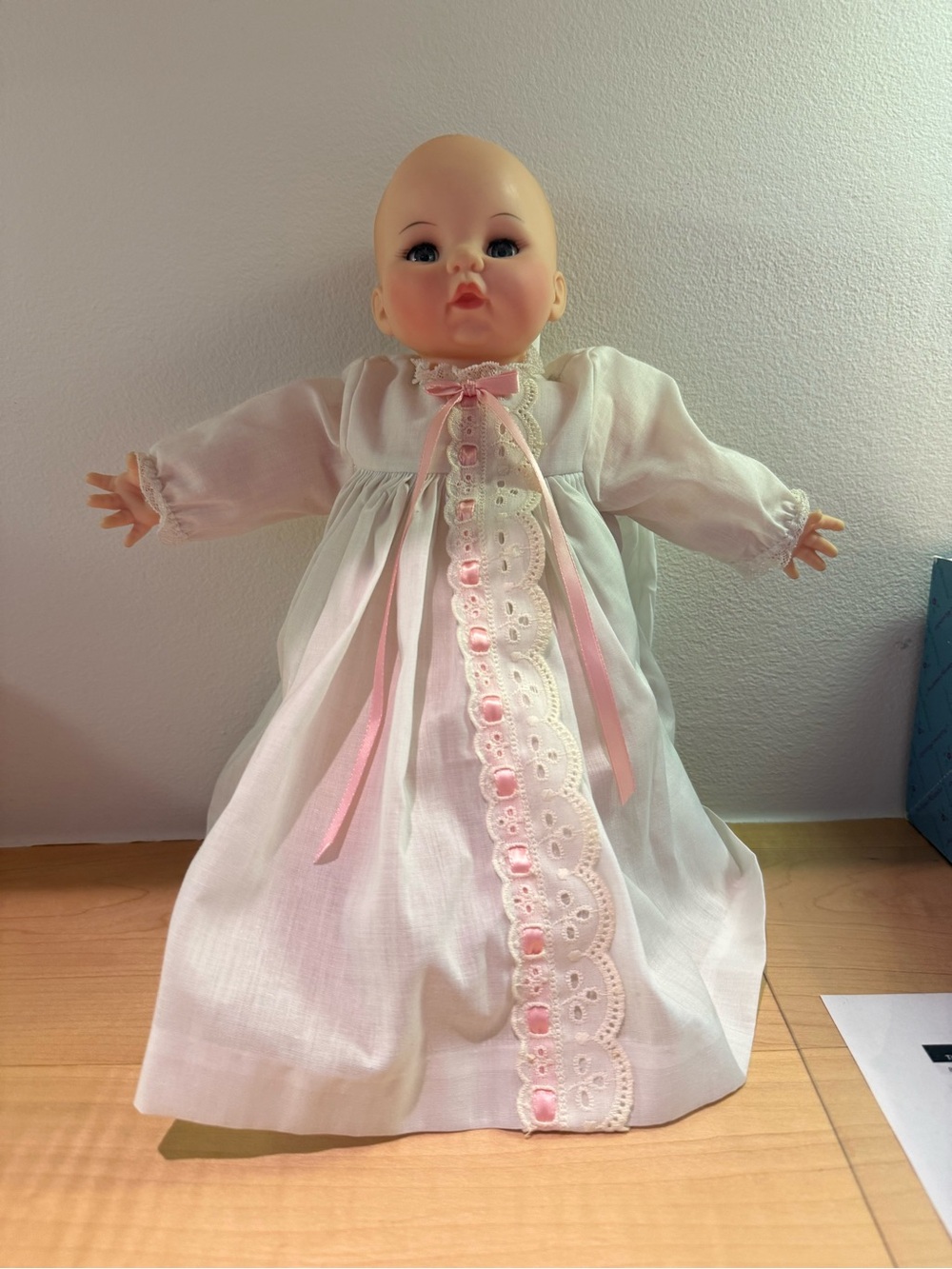 Madame Alexander Baby Victoria -White Doll Gown with Pink Trim